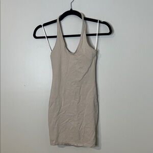 Beige Halter Bodycon Mini Dress